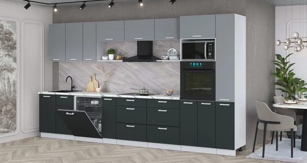 Изображение товара Кухонный гарнитур Интерлиния Мила Лайт 3.8-ПМ1  (серебро/антрацит/белый гранит)