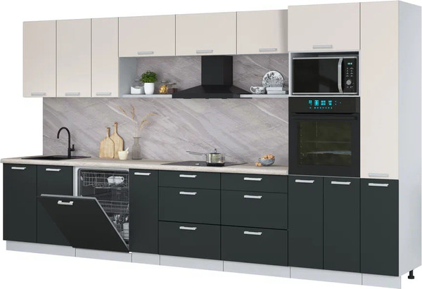 Изображение товара Кухонный гарнитур Интерлиния Мила Лайт 3.8-ПМ1 (персидский жемчуг/антрацит/травертин серый)