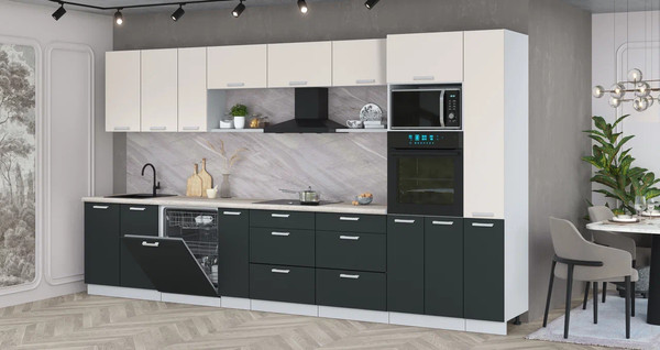 Изображение товара Кухонный гарнитур Интерлиния Мила Лайт 3.8-ПМ1 (персидский жемчуг/антрацит/травертин серый)