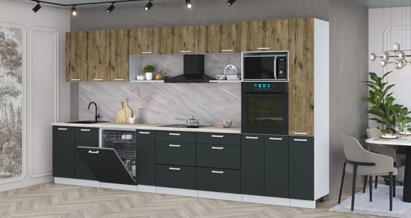 Изображение товара Кухонный гарнитур Интерлиния Мила Лайт 3.8-ПМ1 (дуб веллингтон/антрацит/травертин серый)