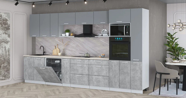 Изображение товара Кухонный гарнитур Интерлиния Мила Лайт 3.8-ПМ1 (серебро/бетон/травертин серый)