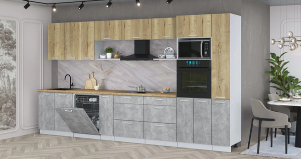 Изображение товара Кухонный гарнитур Интерлиния Мила Лайт 3.8-ПМ1 (дуб золотой/бетон/дуб бунратти)