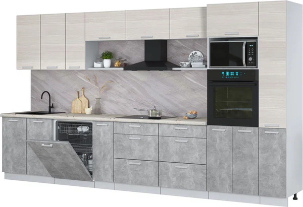 Изображение товара Кухонный гарнитур Интерлиния Мила Лайт 3.8-ПМ1  (вудлайн кремовый/бетон/бискайская сосна)