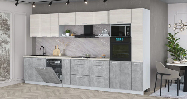 Изображение товара Кухонный гарнитур Интерлиния Мила Лайт 3.8-ПМ1  (вудлайн кремовый/бетон/бискайская сосна)