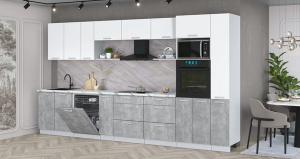 Изображение товара Кухонный гарнитур Интерлиния Мила Лайт 3.8-ПМ1 (белый платинум/бетон/белый гранит)