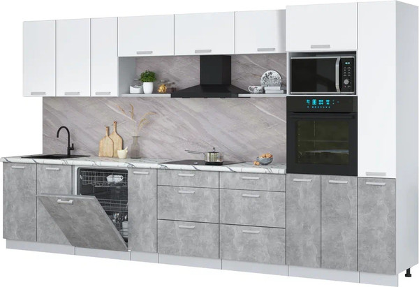 Изображение товара Кухонный гарнитур Интерлиния Мила Лайт 3.8-ПМ1 (белый платинум/бетон/белый гранит)