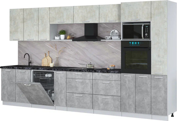 Изображение товара Кухонный гарнитур Интерлиния Мила Лайт 3.8-ПМ1  (бетон лайт/бетон/кастилло темный)