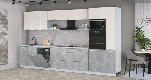 Изображение товара Кухонный гарнитур Интерлиния Мила Лайт 3.8-ПМ1  (персидский жемчуг/бетон/серый каспий)