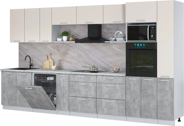 Изображение товара Кухонный гарнитур Интерлиния Мила Лайт 3.8-ПМ1  (персидский жемчуг/бетон/серый каспий)