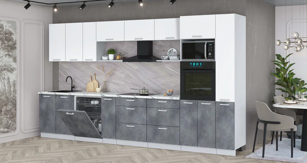 Изображение товара Кухонный гарнитур Интерлиния Мила Лайт 3.8-ПМ1  (белый платинум/бетон портленд/белый гранит)