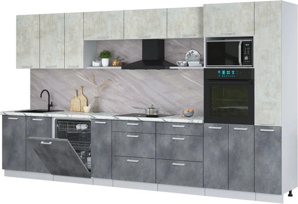 Изображение товара Кухонный гарнитур Интерлиния Мила Лайт 3.8-ПМ1 (бетон лайт/бетон портленд/белый гранит)