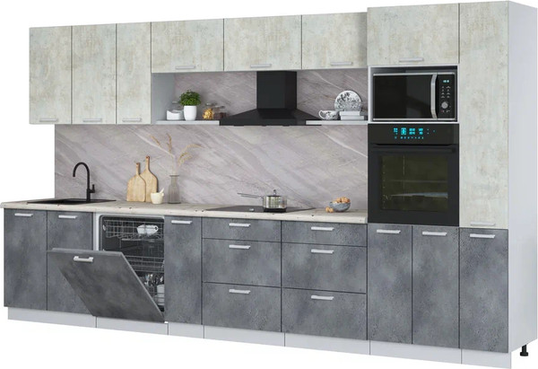 Изображение товара Кухонный гарнитур Интерлиния Мила Лайт 3.8-ПМ1  (бетон лайт/бетон портленд/бискайская сосна)