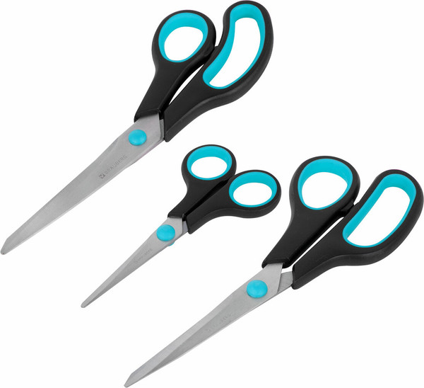 Изображение товара Набор ножниц канцелярских Brauberg 238411 (3шт, черный/бирюзовый)