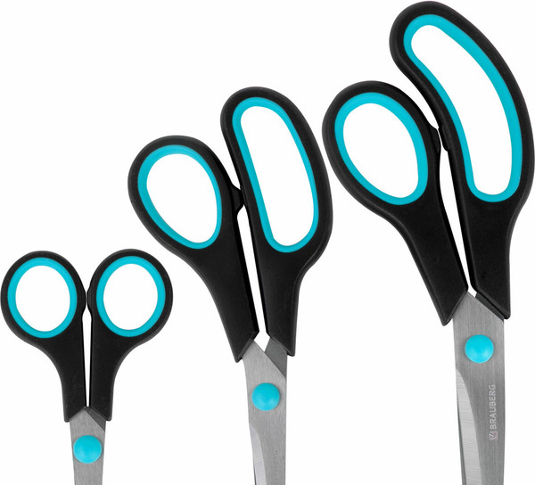 Изображение товара Набор ножниц канцелярских Brauberg 238411 (3шт, черный/бирюзовый)