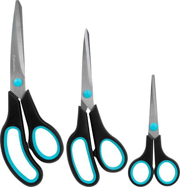 Изображение товара Набор ножниц канцелярских Brauberg 238411 (3шт, черный/бирюзовый)