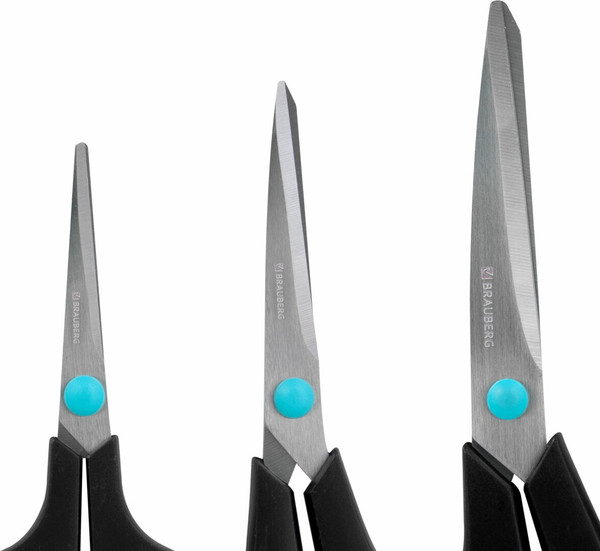 Изображение товара Набор ножниц канцелярских Brauberg 238411 (3шт, черный/бирюзовый)