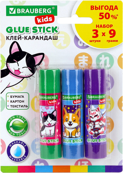 Изображение товара Клей-карандаш Brauberg Kids. Anime / 272471 (3шт)