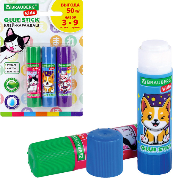 Изображение товара Клей-карандаш Brauberg Kids. Anime / 272471 (3шт)