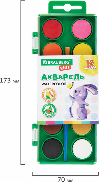 Изображение товара Акварельные краски Brauberg Kids / 191806 (12цв)