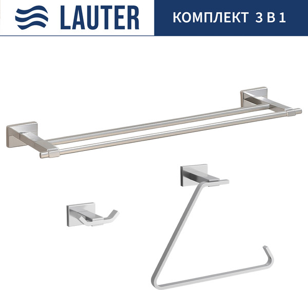 Изображение товара Набор аксессуаров для ванной Lauter 21TS1019 + 21TS1017 + 21TS1011 (Chrome, 3 предмета)