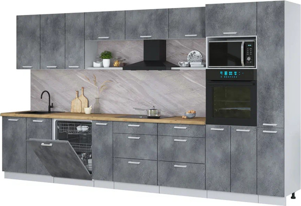 Изображение товара Кухонный гарнитур Интерлиния Мила Лайт 3.8-ПМ1  (бетон портленд/бетон портленд/дуб бунратти)