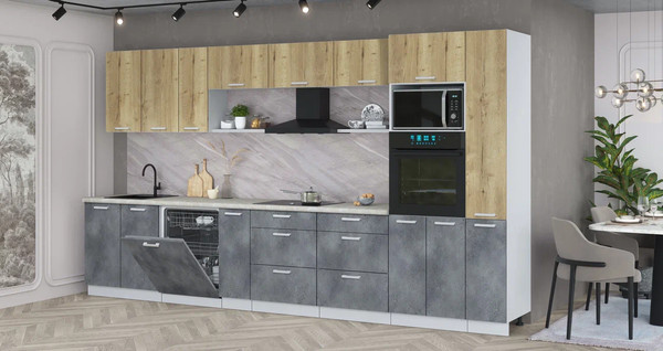 Изображение товара Кухонный гарнитур Интерлиния Мила Лайт 3.8-ПМ1  (дуб золотой/бетон портленд/опал светлый)