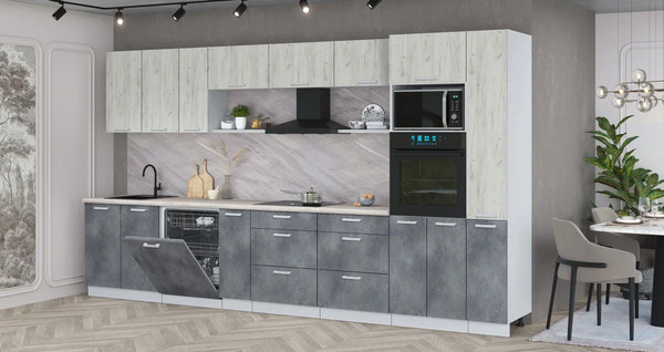 Изображение товара Кухонный гарнитур Интерлиния Мила Лайт 3.8-ПМ1  (дуб белый/бетон портленд/травертин серый)