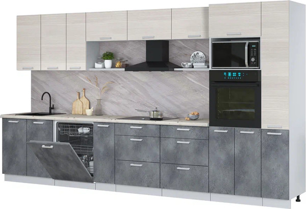 Изображение товара Кухонный гарнитур Интерлиния Мила Лайт 3.8-ПМ1  (вудлайн кремовый/бетон портленд/бискайская сосна)