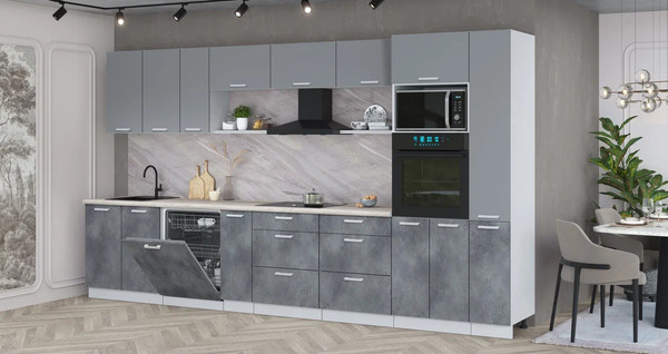 Изображение товара Кухонный гарнитур Интерлиния Мила Лайт 3.8-ПМ1  (серебро/бетон портленд/травертин серый)