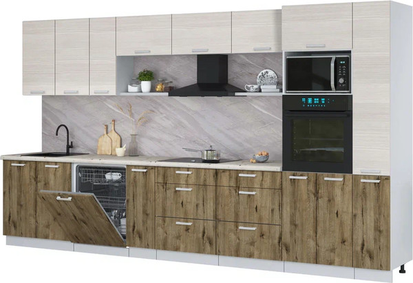 Изображение товара Кухонный гарнитур Интерлиния Мила Лайт 3.8-ПМ1 (вудлайн кремовый/дуб веллингтон/бискайская сосна)