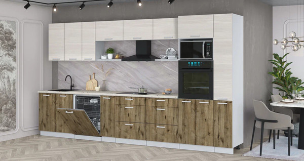 Изображение товара Кухонный гарнитур Интерлиния Мила Лайт 3.8-ПМ1 (вудлайн кремовый/дуб веллингтон/бискайская сосна)