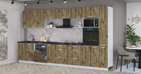 Изображение товара Кухонный гарнитур Интерлиния Мила Лайт 3.8-ПМ1  (дуб веллингтон/дуб веллингтон/кастилло темный)