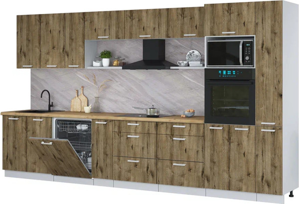 Изображение товара Кухонный гарнитур Интерлиния Мила Лайт 3.8-ПМ1  (дуб веллингтон/дуб веллингтон/дуб бунратти)