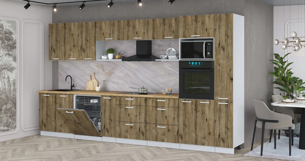 Изображение товара Кухонный гарнитур Интерлиния Мила Лайт 3.8-ПМ1  (дуб веллингтон/дуб веллингтон/дуб бунратти)