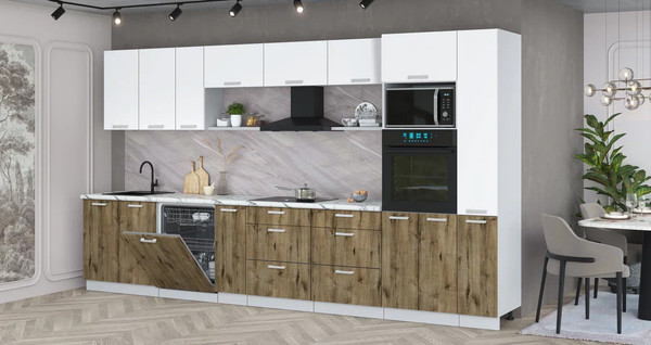 Изображение товара Кухонный гарнитур Интерлиния Мила Лайт 3.8-ПМ1  (белый платинум/дуб веллингтон/белый гранит)