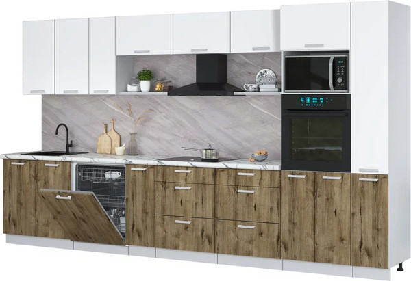 Изображение товара Кухонный гарнитур Интерлиния Мила Лайт 3.8-ПМ1  (белый платинум/дуб веллингтон/белый гранит)