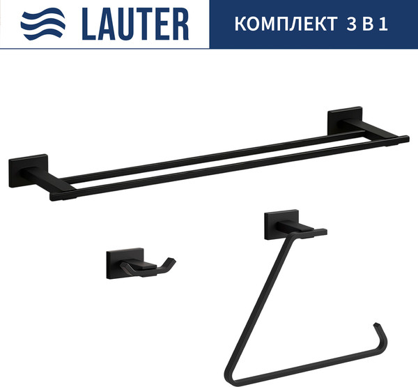 Изображение товара Набор аксессуаров для ванной Lauter 21TS1010 + 21TS1018 + 21TS1012 (Matt Black, 3 предмета)