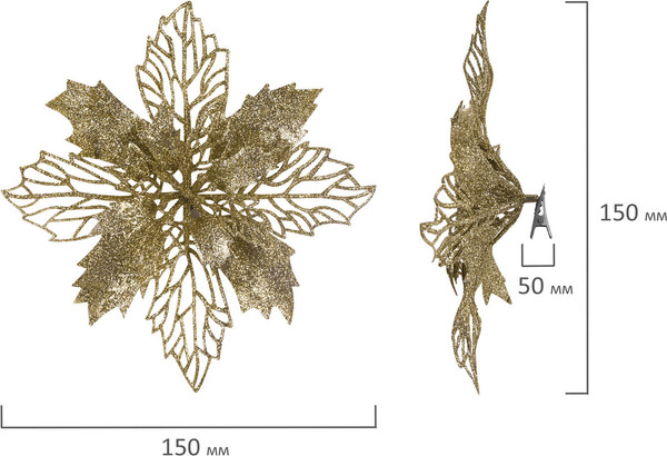 Изображение товара Набор елочных игрушек Золотая сказка Цветок с клипсой / 592603 (5шт, золото)