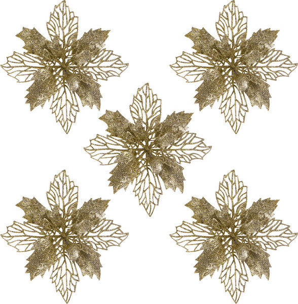 Изображение товара Набор елочных игрушек Золотая сказка Цветок с клипсой / 592603 (5шт, золото)