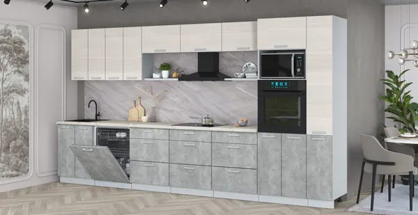 Изображение товара Кухонный гарнитур Interline Мила Лайт 3.9-ПМ1  (вудлайн кремовый/бетон/бискайская сосна)