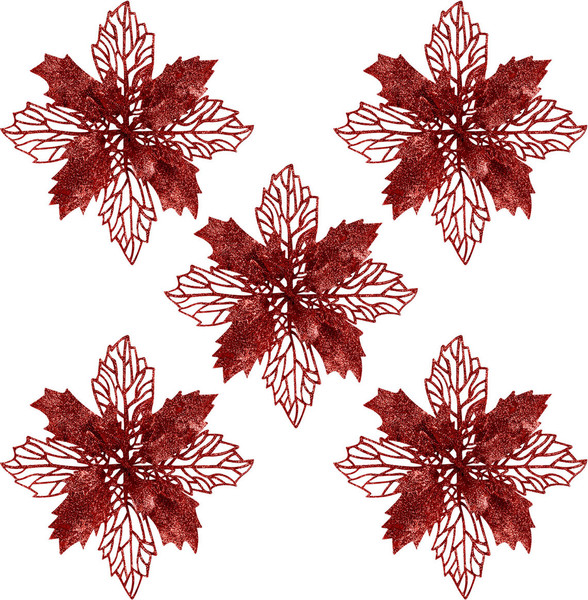 Изображение товара Набор елочных игрушек Золотая сказка Цветок с клипсой / 592605 (5шт, красный)