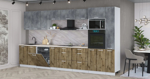 Изображение товара Кухонный гарнитур Интерлиния Мила Лайт 3.8-ПМ1 (бетон портленд/дуб веллингтон/травертин серый)