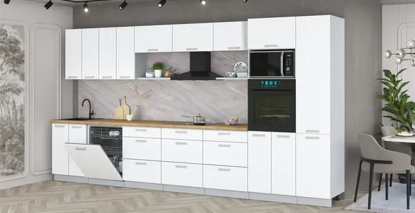 Изображение товара Кухонный гарнитур Интерлиния Мила Лайт 4.0-ПМ1  (белый платинум/белый платинум/дуб бунратти)