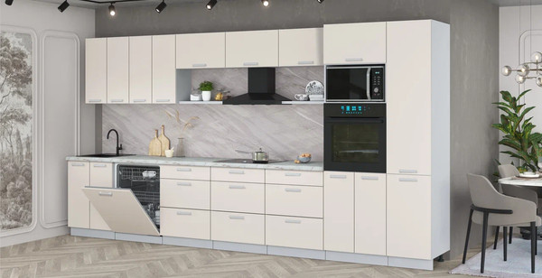 Изображение товара Кухонный гарнитур Интерлиния Мила Лайт 4.0-ПМ1  (персидский жемчуг/персидский жемчуг/серый каспий)