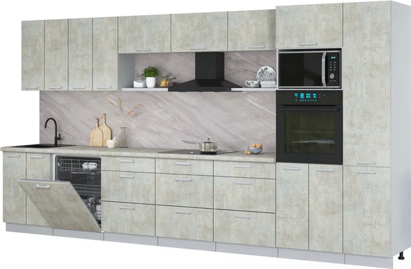 Изображение товара Кухонный гарнитур Интерлиния Мила Лайт 4.0-ПМ1 (бетон лайт/бетон лайт/опал светлый)