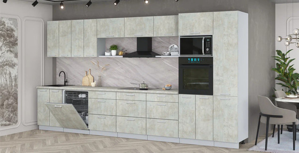 Изображение товара Кухонный гарнитур Интерлиния Мила Лайт 4.0-ПМ1 (бетон лайт/бетон лайт/опал светлый)