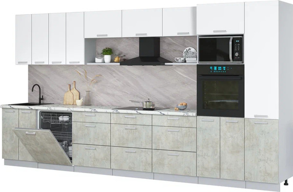 Изображение товара Кухонный гарнитур Интерлиния Мила Лайт 4.0-ПМ1 (белый платинум/бетон лайт/белый гранит)