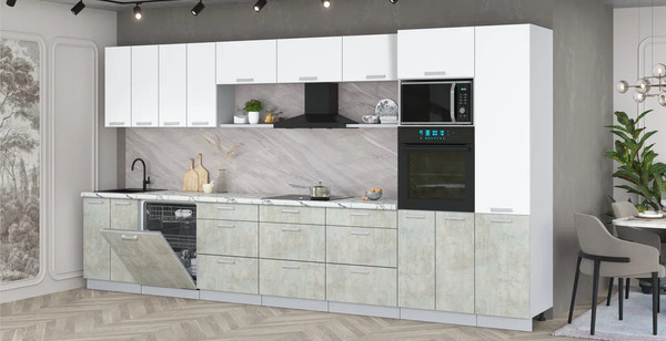 Изображение товара Кухонный гарнитур Интерлиния Мила Лайт 4.0-ПМ1 (белый платинум/бетон лайт/белый гранит)
