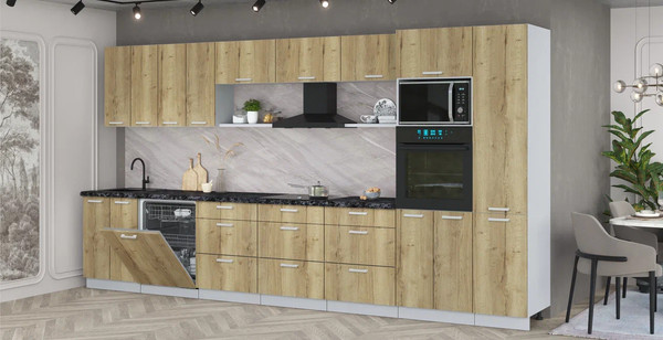 Изображение товара Кухонный гарнитур Интерлиния Мила Лайт 4.0-ПМ1  (дуб золотой/дуб золотой/кастилло темный)