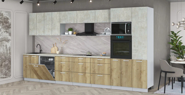 Изображение товара Кухонный гарнитур Интерлиния Мила Лайт 4.0-ПМ1 (бетон лайт/дуб золотой/опал светлый)